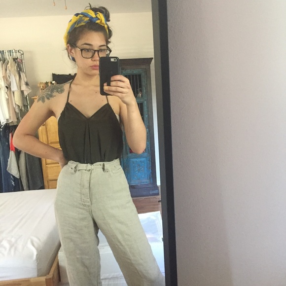 Naked Zebra Tops - Olive green halter top tie back strappy blouse s